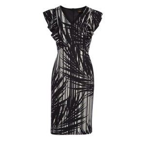 Black & White Abstract V-Neck Dress – NWT Size 16